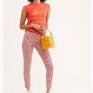 Free People Red Carnaby Checkered Stretch Skinny Leg Flat Front Pants, US 4